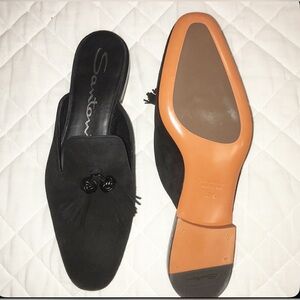 Santoni Black Suede Slip-On Shoes. New!